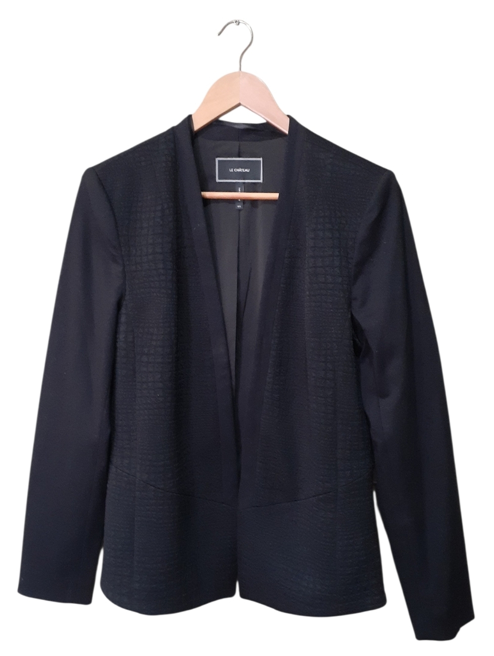 Le Chateau Black Textured Open-Front Blazer Women's Size Large
